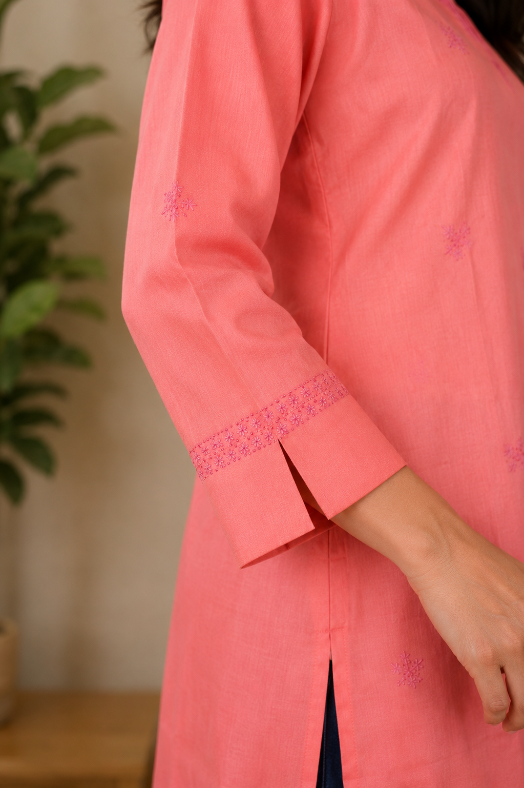Coral Pink Chikankari Kurta
