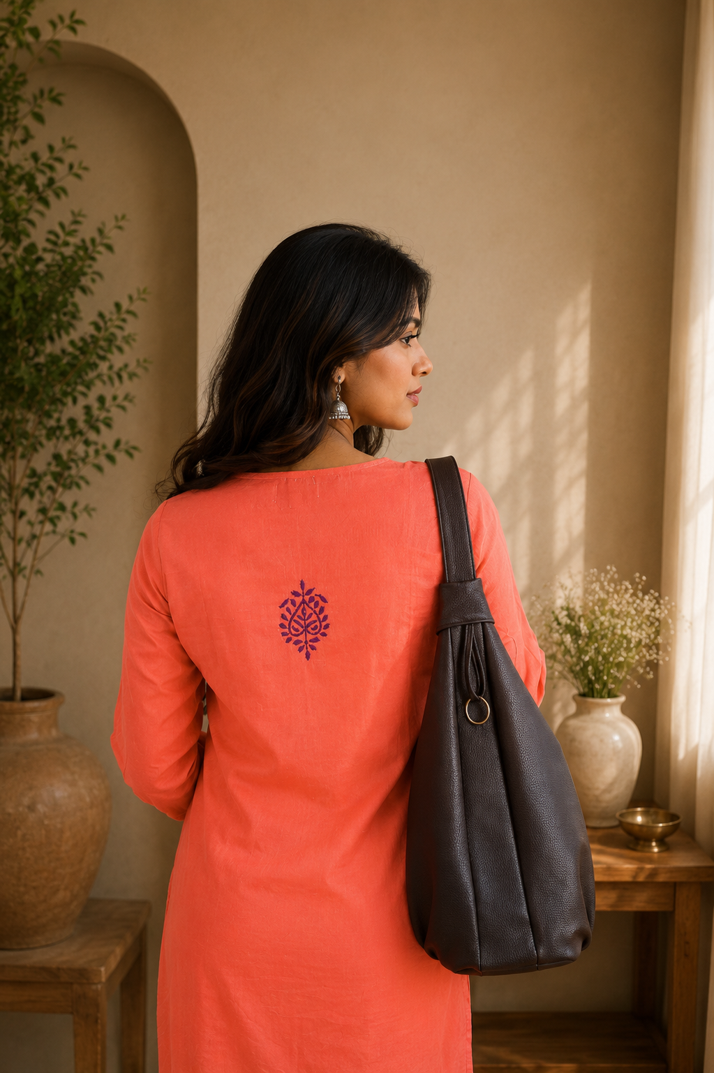 Peach Orange Chikankari Kurta