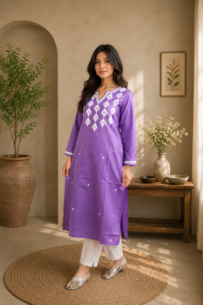 Purple Chikankari Kurta