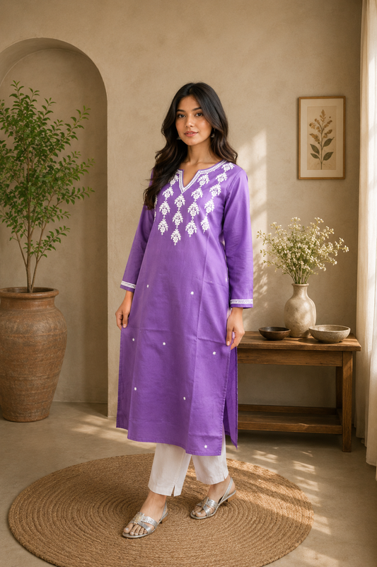Purple Chikankari Kurta