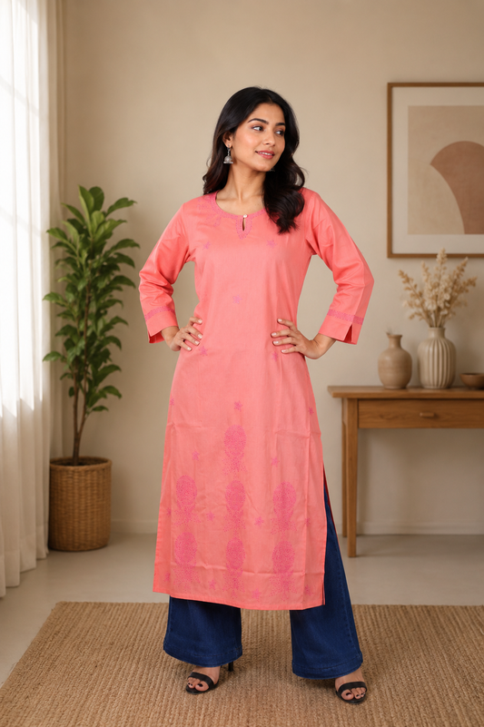 Coral Pink Chikankari Kurta