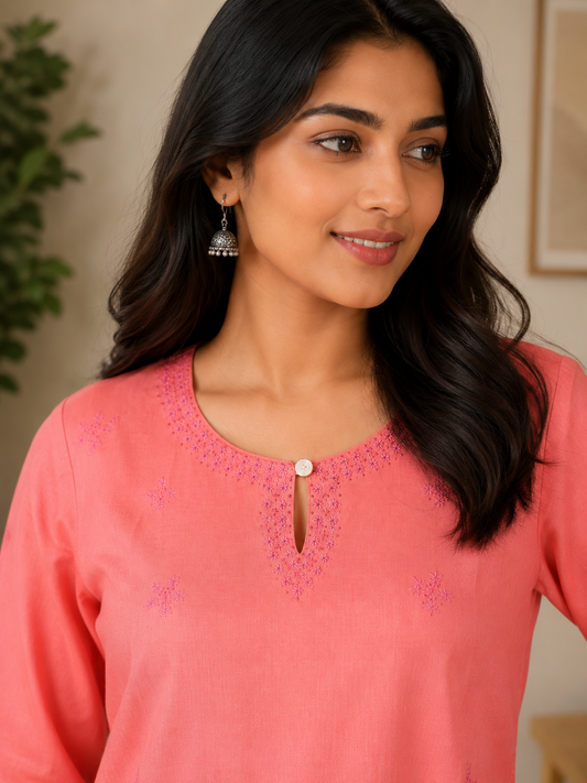 Coral Pink Chikankari Kurta