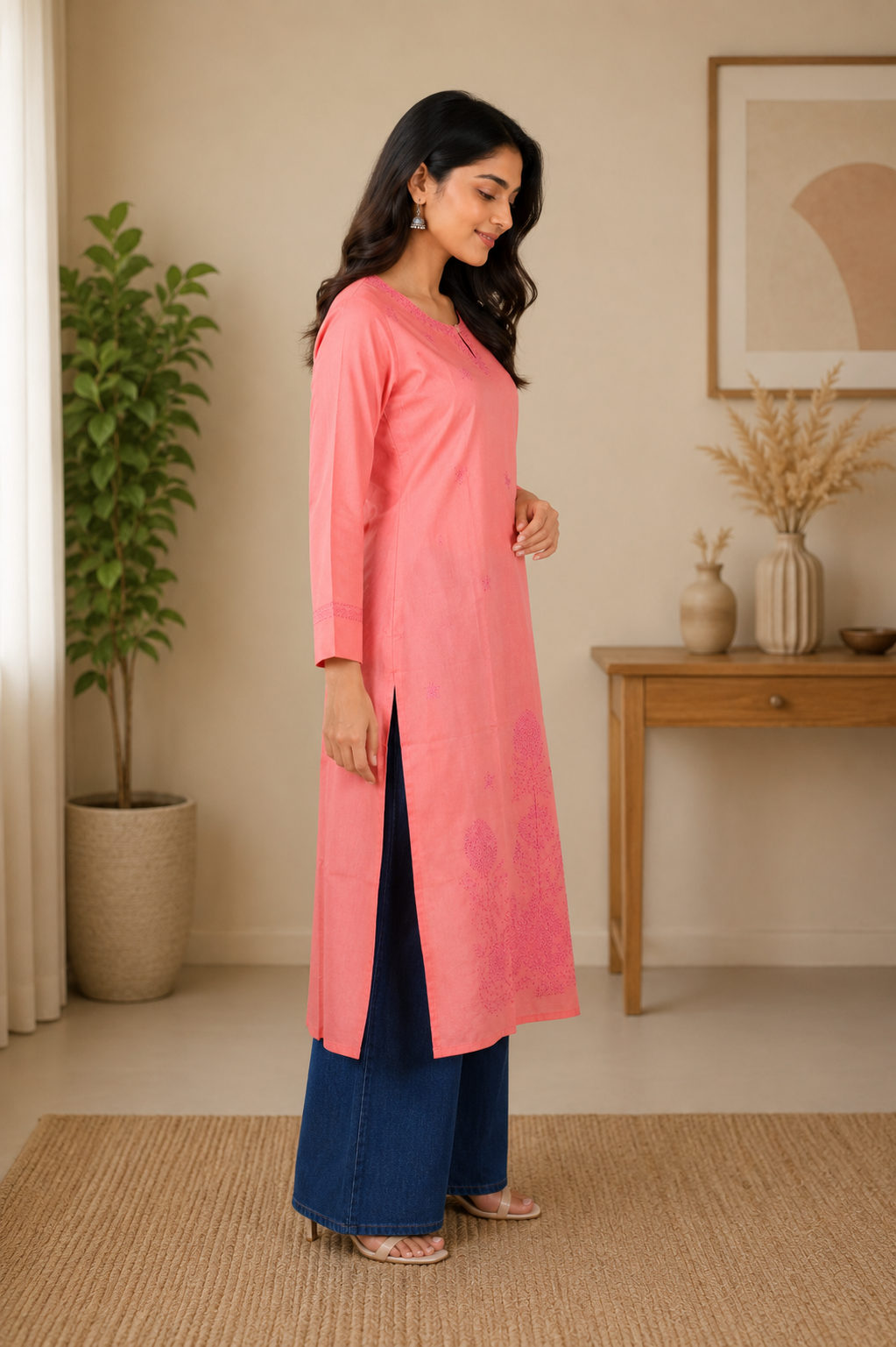 Coral Pink Chikankari Kurta
