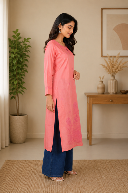 Coral Pink Chikankari Kurta