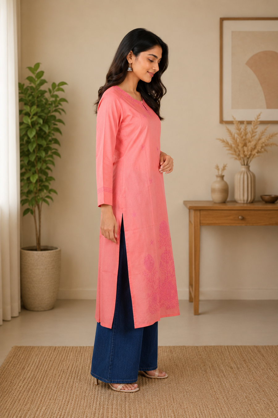 Coral Pink Chikankari Kurta