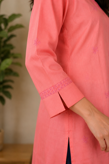 Coral Pink Chikankari Kurta