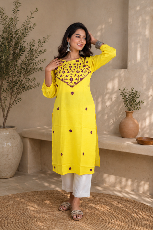 Yellow Chikankari Kurta