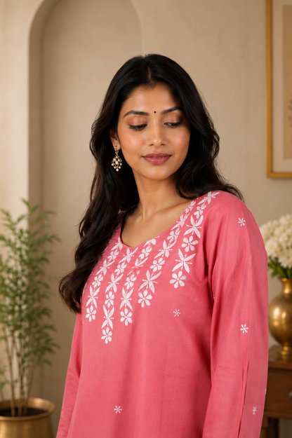 Coral Pink Chikankari Kurta
