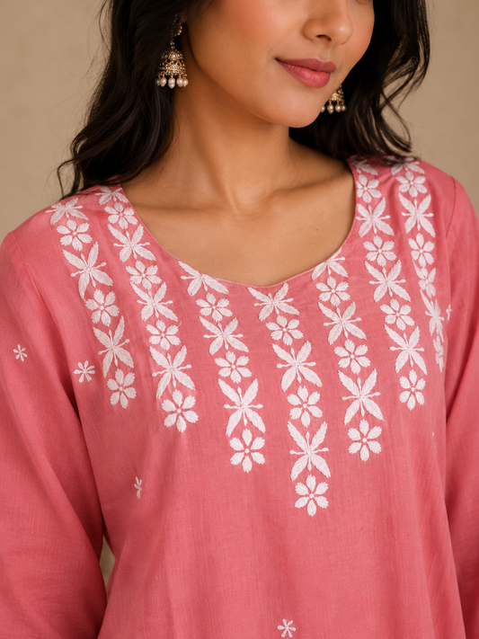 Coral Pink Chikankari Kurta