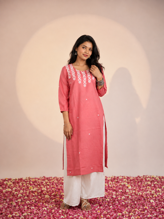 Coral Pink Chikankari Kurta