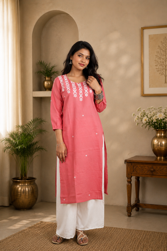 Coral Pink Chikankari Kurta
