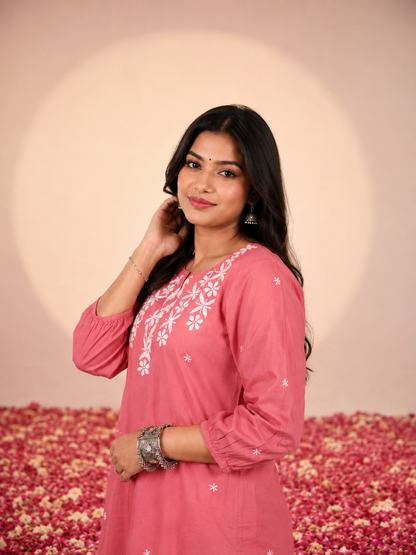 Coral Pink Chikankari Kurta