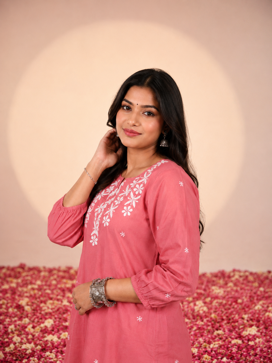 Coral Pink Chikankari Kurta