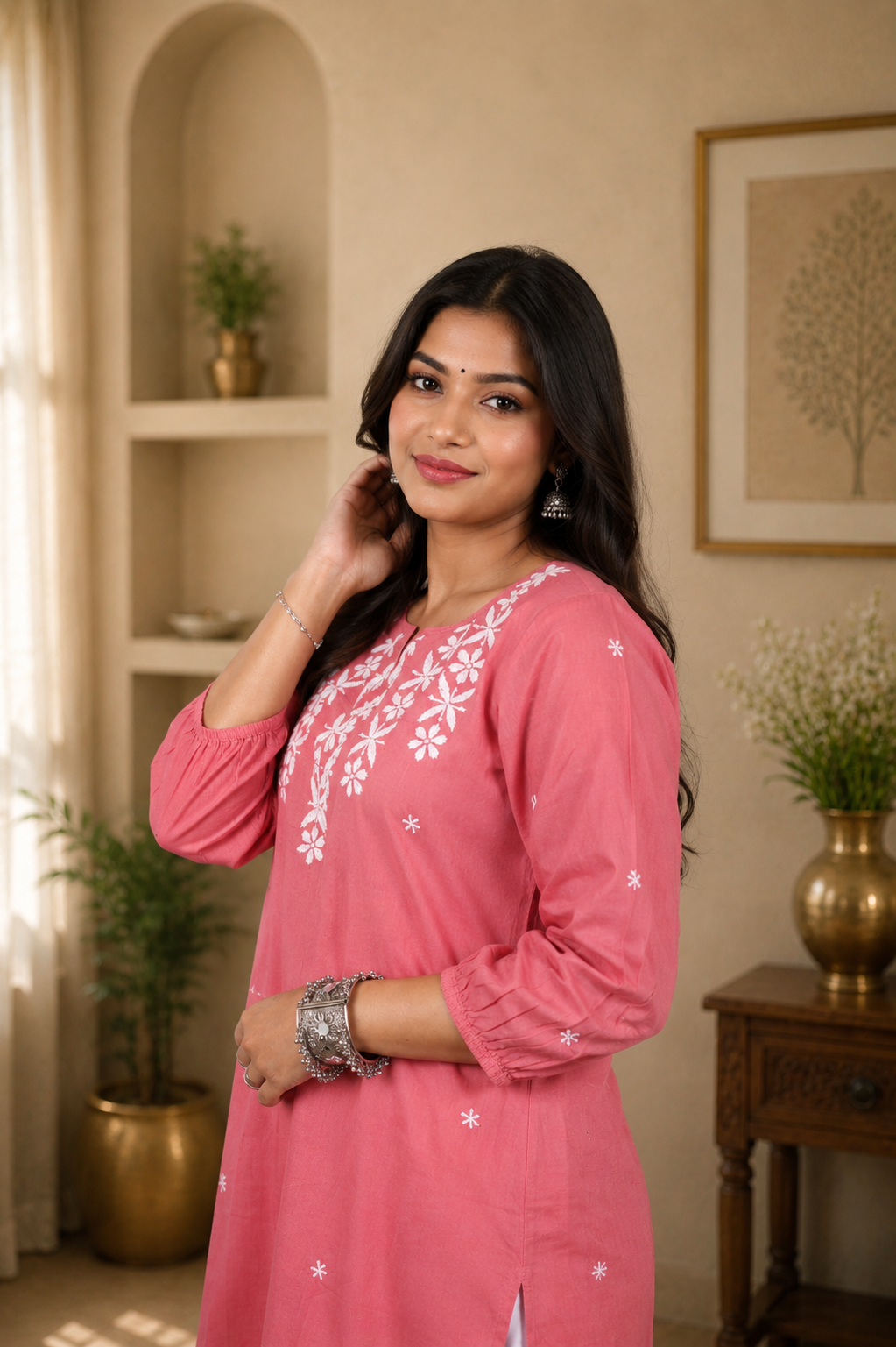 Coral Pink Chikankari Kurta