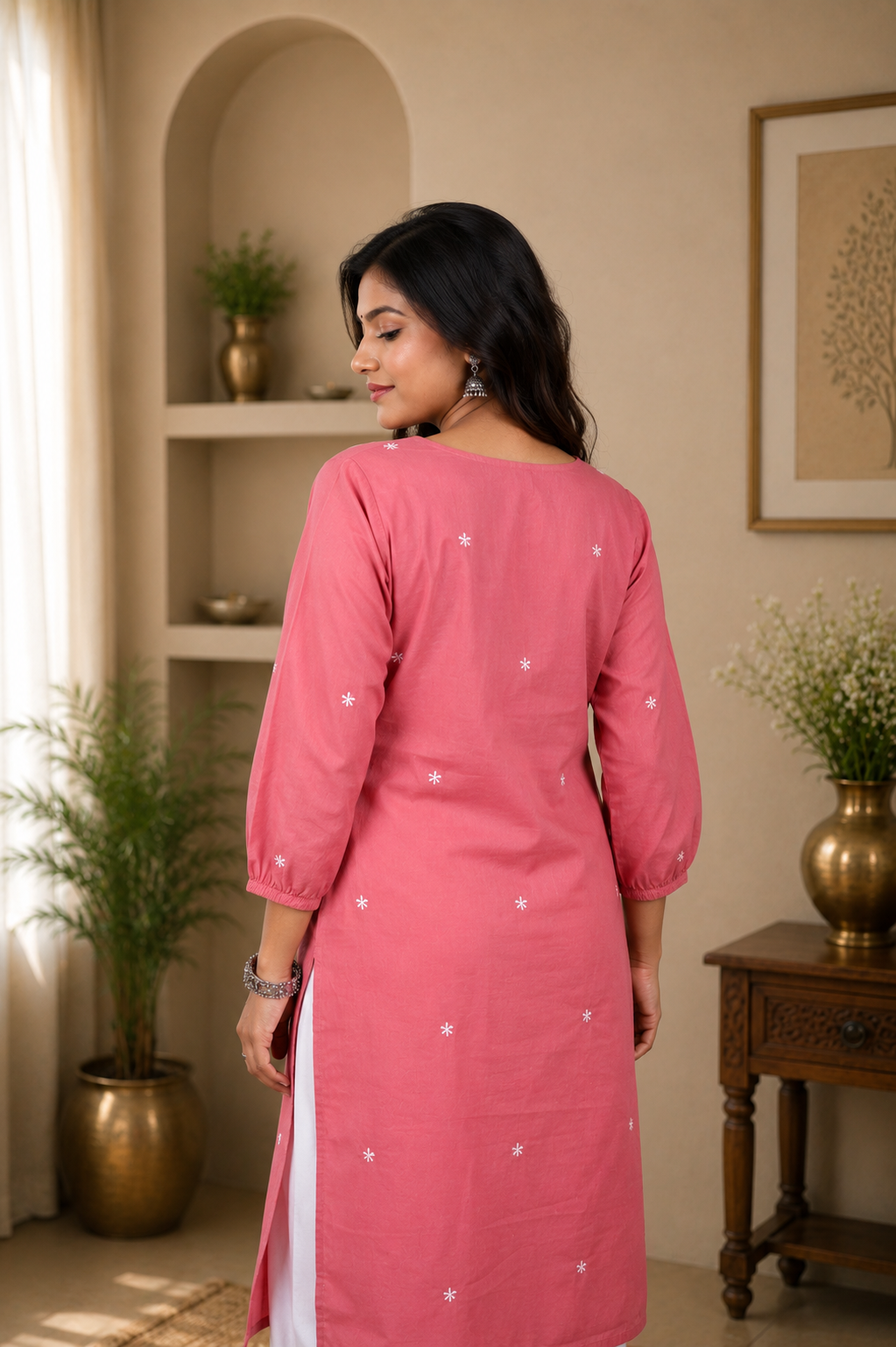 Coral Pink Chikankari Kurta