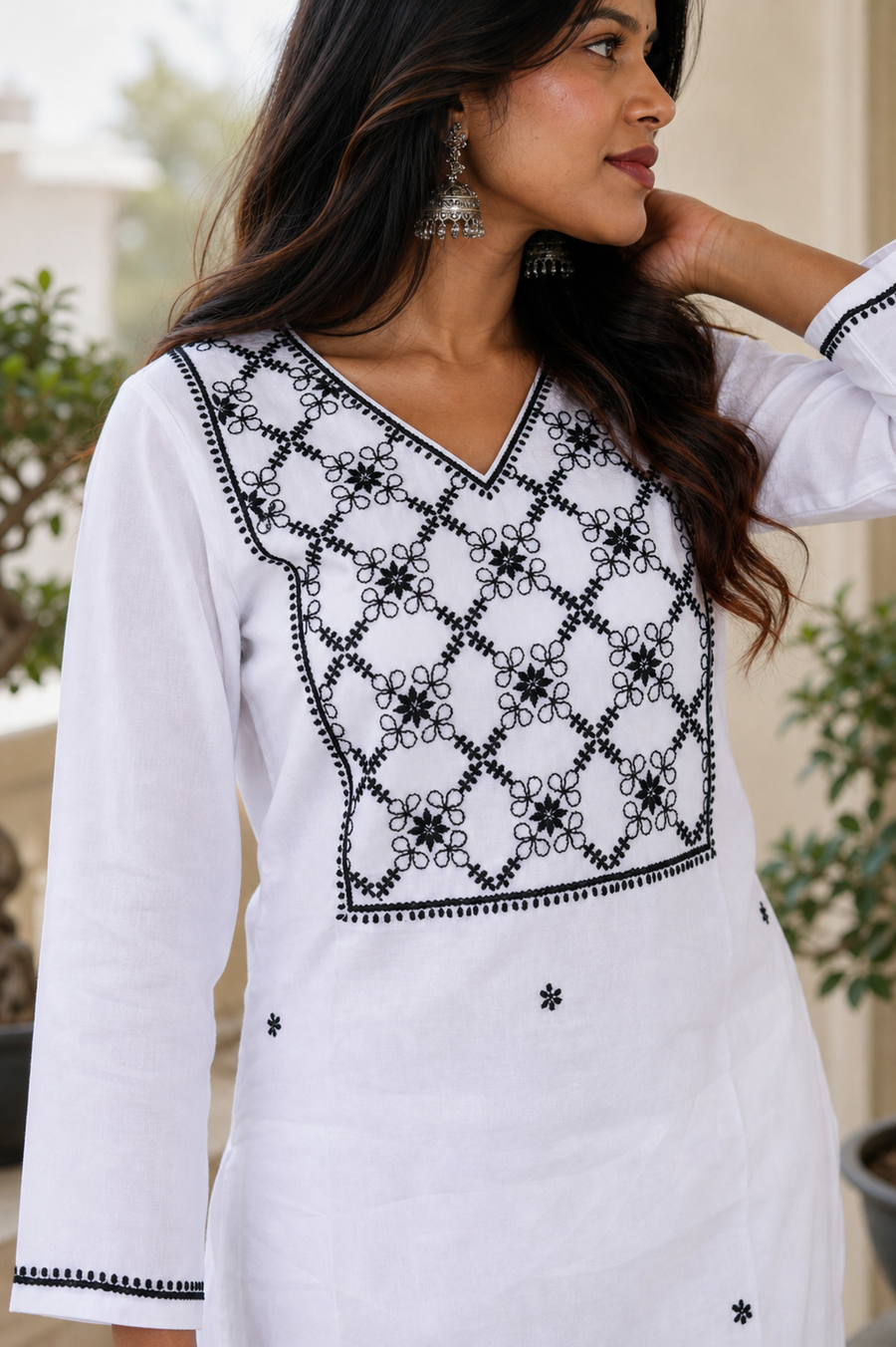 White Cotton Chikankari Kurta