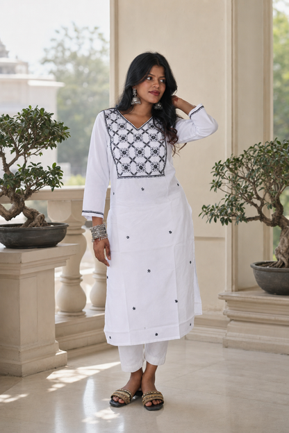 White Cotton Chikankari Kurta