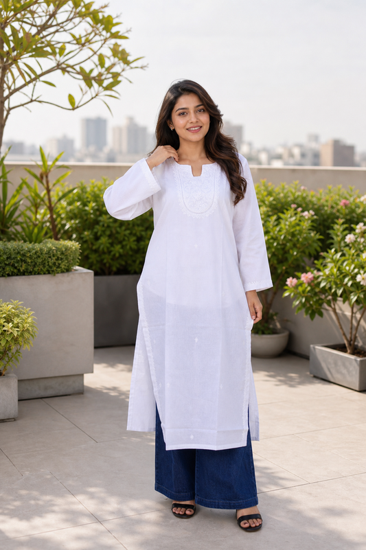 White Chikankari Cotton Kurta