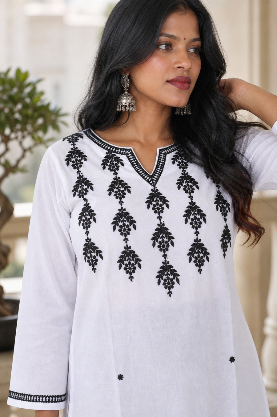 White Cotton Chikankari Kurta