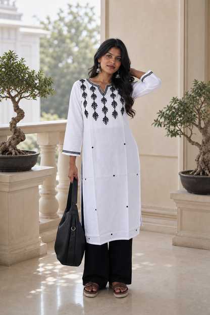 White Cotton Chikankari Kurta